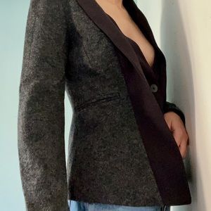 Anthropologie Elevenses Charcoal and Navy Wool and Poly Blazer